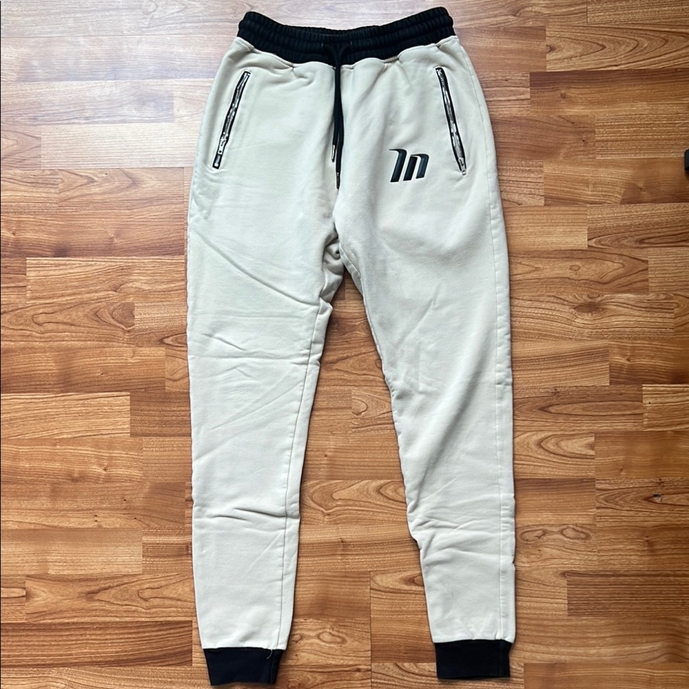 Black and Cream Sweatpants with Elastic Waistband
